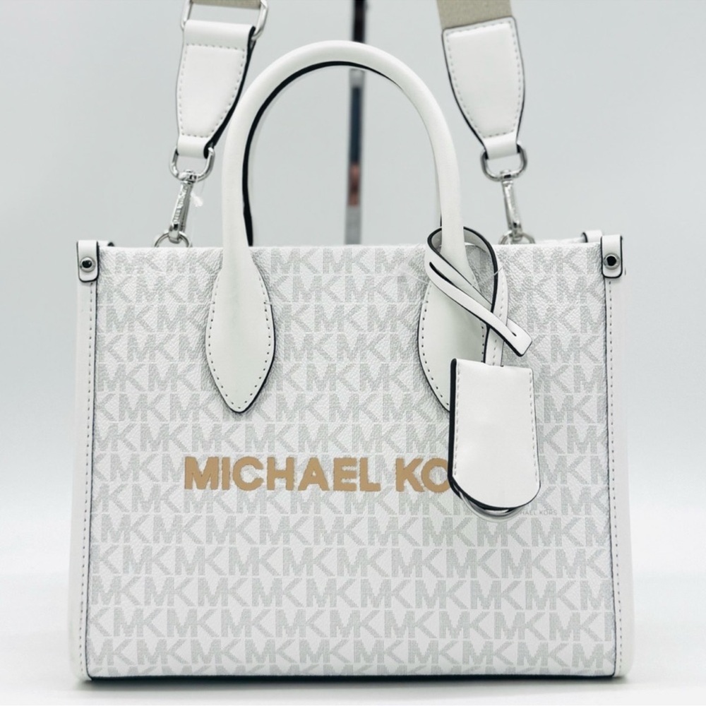 Michael Kors Small Shopper TZ Xbody Tote Bag Optic White - Picture 2 of 9